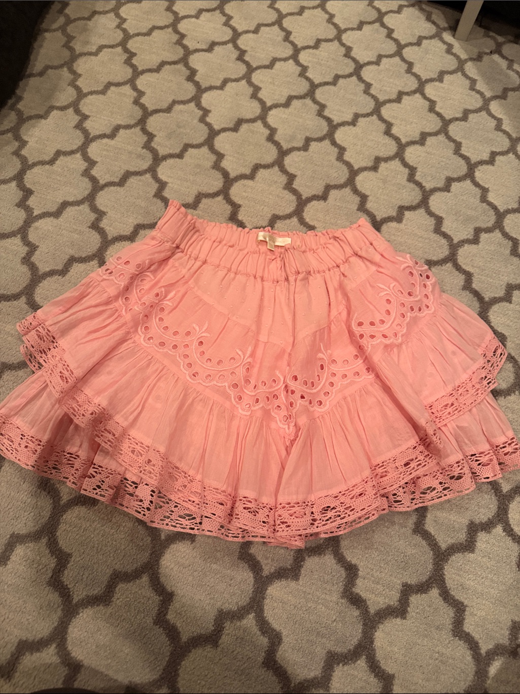 Loveshackfancy Pink Eyelet Tiered Skirt